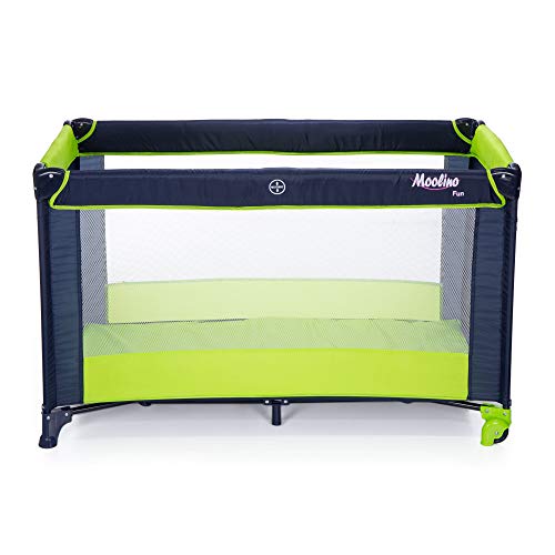 Moolino Fun - Cuna de viaje, 125 x 70 cm, plegable, con bolsa de transporte y apertura lateral, desde el nacimiento hasta los 15 kg, multicolor verde verde