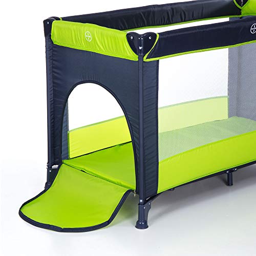 Moolino Fun - Cuna de viaje, 125 x 70 cm, plegable, con bolsa de transporte y apertura lateral, desde el nacimiento hasta los 15 kg, multicolor verde verde