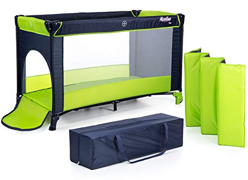 Moolino Fun - Cuna de viaje, 125 x 70 cm, plegable, con bolsa de transporte y apertura lateral, desde el nacimiento hasta los 15 kg, multicolor verde verde