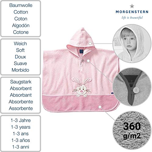 Morgenstern Poncho de baño Infantil I bebé I niña I niño I Rizo I Capucha I 100% algodón Rosa. 1-3 Años