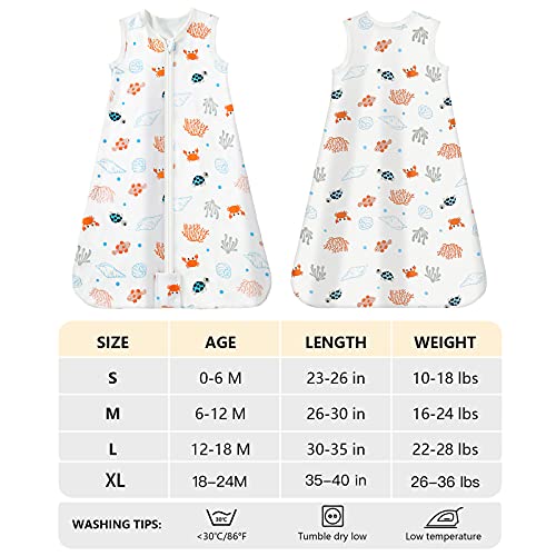 Mosebears Saco de dormir para bebé de verano, 0,5 tog, saco de dormir para bebé, 100% algodón, transpirable, saco de dormir para bebé (Ocean animal, S (0-6 meses)