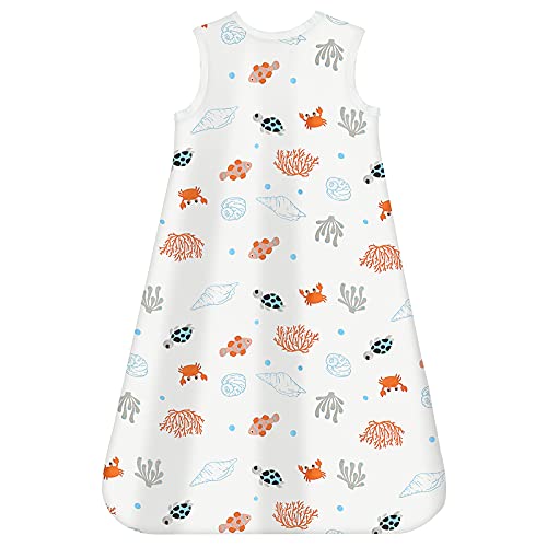 Mosebears Saco de dormir para bebé de verano, 0,5 tog, saco de dormir para bebé, 100% algodón, transpirable, saco de dormir para bebé (Ocean animal, S (0-6 meses)