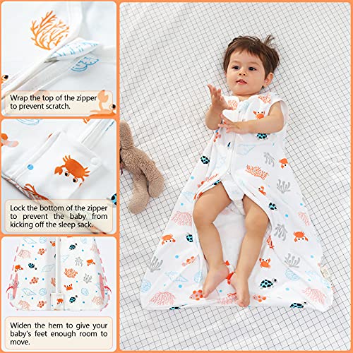 Mosebears Saco de dormir para bebé de verano, 0,5 tog, saco de dormir para bebé, 100% algodón, transpirable, saco de dormir para bebé (Ocean animal, S (0-6 meses)