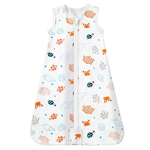 Mosebears Saco de dormir para bebé de verano, 0,5 tog, saco de dormir para bebé, 100% algodón, transpirable, saco de dormir para bebé (Ocean animal, S (0-6 meses)