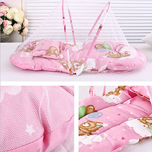 Mosquitera plegable portátil para cama de bebé, no necesita instalación, para bebé, viaje, protección contra insectos, para dormir, tienda de campaña para bebé con almohada rosa rosa