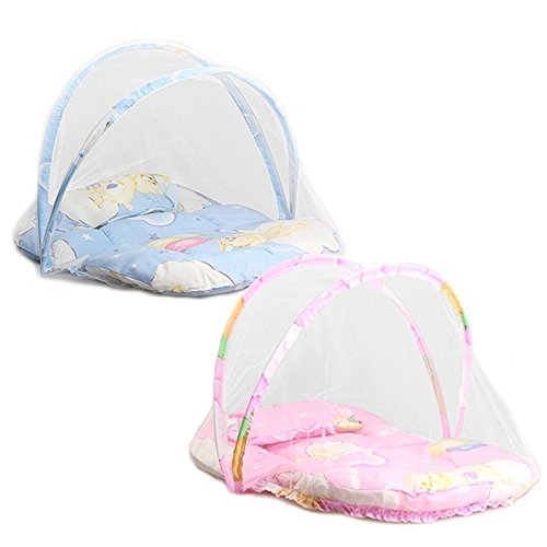 Mosquitera plegable portátil para cama de bebé, no necesita instalación, para bebé, viaje, protección contra insectos, para dormir, tienda de campaña para bebé con almohada rosa rosa