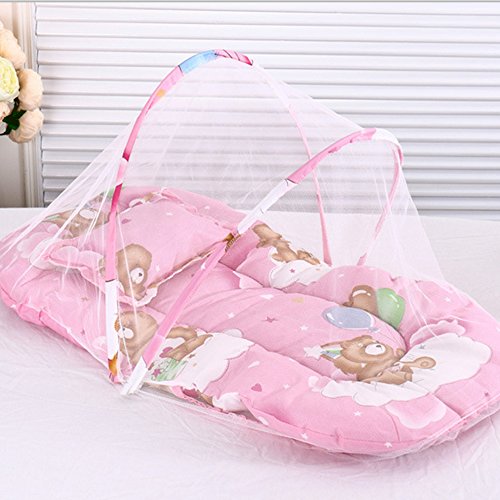 Mosquitera plegable portátil para cama de bebé, no necesita instalación, para bebé, viaje, protección contra insectos, para dormir, tienda de campaña para bebé con almohada rosa rosa