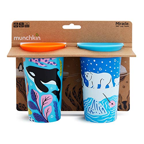 Munchkin Miracle 360 grados Wildlove - Vaso Antiderrames, Set de 2, Oso Polar/Orca, 266 ml