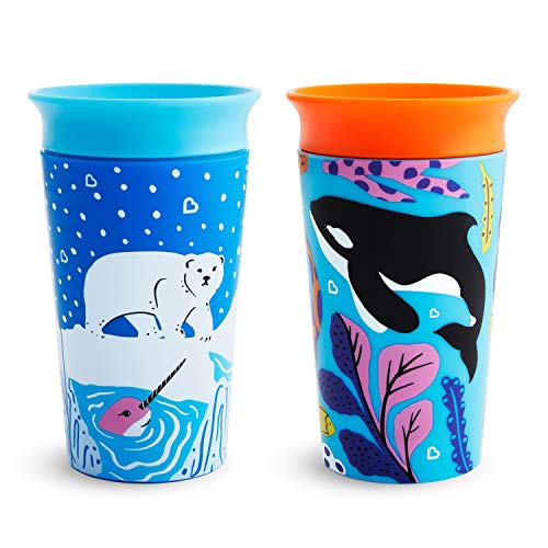 Munchkin Miracle 360 grados Wildlove - Vaso Antiderrames, Set de 2, Oso Polar/Orca, 266 ml