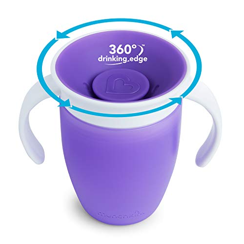 Munchkin Miracle 360°- Vaso Antiderrames Entrenamiento con Asas, azul/morado, 207ml, 2 uds