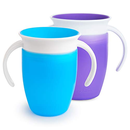 Munchkin Miracle 360°- Vaso Antiderrames Entrenamiento con Asas, azul/morado, 207ml, 2 uds