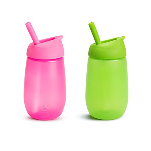 Munchkin Vaso con pajita Simple Clean, 10 oz/296 ml, pack de 2, Rosa/Verde