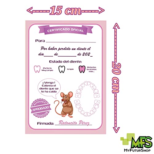 Myfuturshop® Cartas ratoncito Pérez Certificado de diente limpio 10 Unidades. Regalo original para niño y niña. rosa