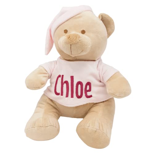 MyK Oso de Peluche Personalizado Para Bebe con el nombre del recien nacido bordado en color (Rosa)