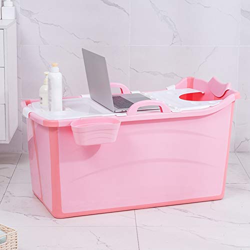 N / A Bañera Plegable for Adultos, Portátil Independiente Gran Cubo De Baño for El Hogar Ducha Niños Grande Adultos, Aislamiento con Cubierta, Rosado LvMyShe