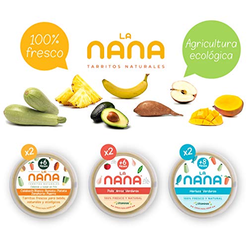 NANA - Pack de 6 tarritos ecologicos: 2 pollo, 2 merluza y 2 sweet pot, 185g