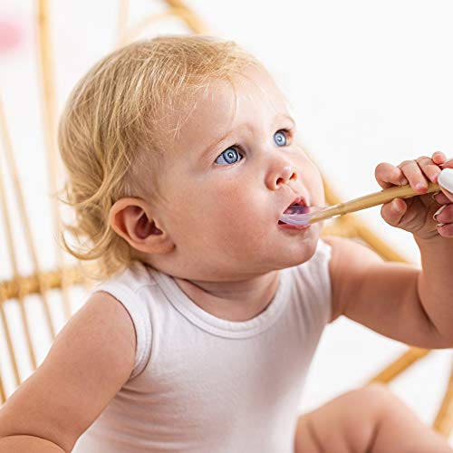 Nattou Cucharas de silicona para niños, 4 piezas, Longitud: 16 cm cada una, Con caja de transporte para 1 cuchara, Sin BPA, Silicon, Multicolor