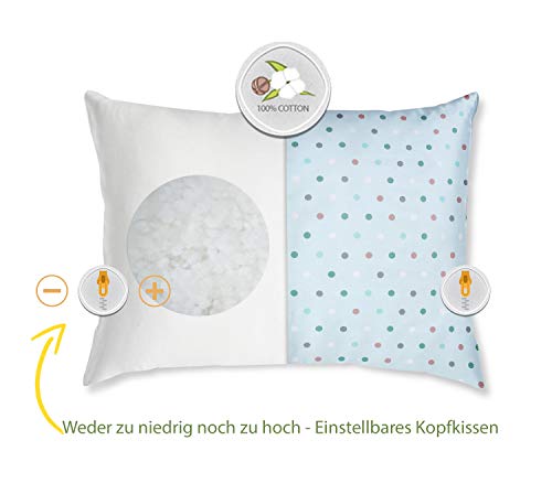 NATURECA Pack de 2 Almohada para Niños de Fibra siliconada, Almohada para bebé de 18 Meses, cojín Lavable e Respirable con Funda de algodón, Almohada Apta también para Cojines Decorativos