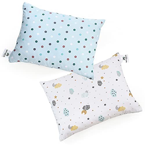 NATURECA Pack de 2 Almohada para Niños de Fibra siliconada, Almohada para bebé de 18 Meses, cojín Lavable e Respirable con Funda de algodón, Almohada Apta también para Cojines Decorativos