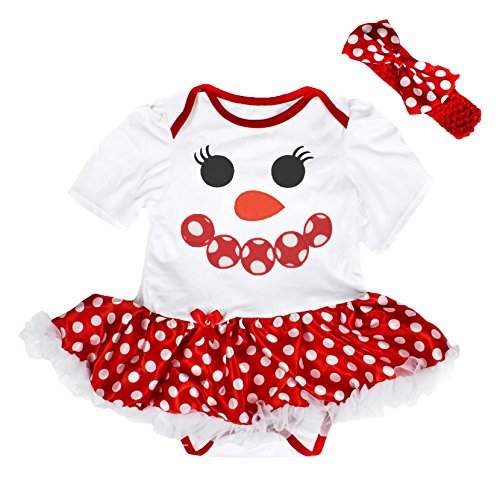 Navidad bebé Vestido muñeco de Nieve Cara algodón Body de tutú de Lunares Rojo nb-18 m Blanco Blanco S