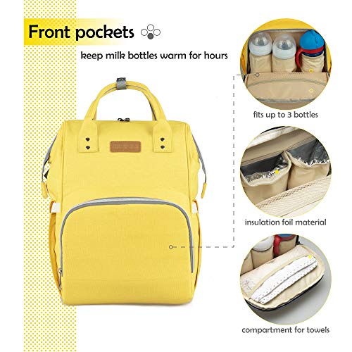 NEVEQ Mochilas de Pañales para Bebé, Maternal Bolso Multifuncional con USB de Viaje, Gran Capacidad, Impermeable (Amarillo)