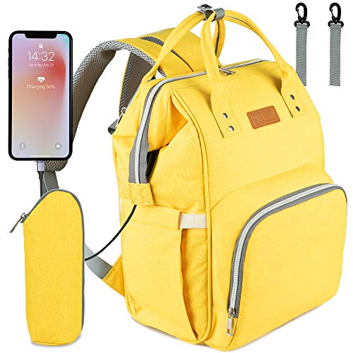 NEVEQ Mochilas de Pañales para Bebé, Maternal Bolso Multifuncional con USB de Viaje, Gran Capacidad, Impermeable (Amarillo)