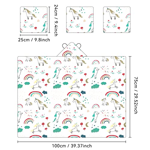 NICEKOOL® Capa de Baño Bebé - Toalla con Capucha para bebé, Toalla de baño con Capucha y toallitas para bebé, 1 Set Capa de Baño 75 x 100 CM, 3 Toalla Facial Infantil 30 x 30 CM, Unicornio
