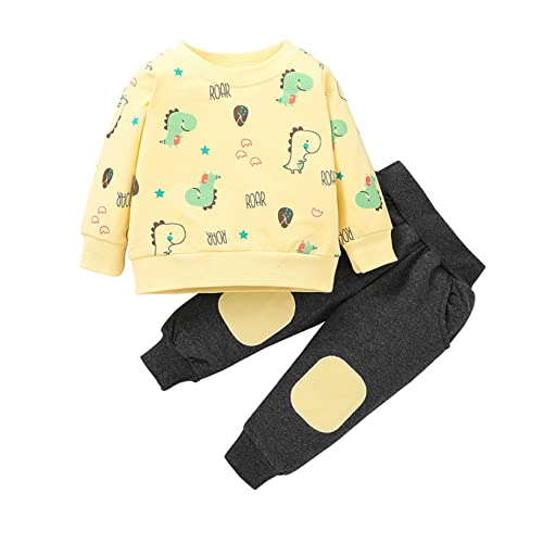 Nimiya Niños Chándal Dibujos Animados Traje Deportivo Algodón 2 Piezas Sudadera + Pantalones Camisetas Manga Larga Conjuntos Casual de Ropa de Bebé Niño Otoño Invierno Albaricoque 6-12 meses