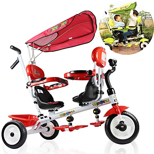 Niños 4 en 1 Cochecito Twin Baby Stroller Twin Asiento con Canasta, Dosel Desmontable, Ajustable y cómodo for Tocar Durante 2-6 años. (Color : Rojo)