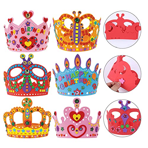 Niños DIY Pegatinas, EVA Etiqueta engomada, Juguetes educativos, Kit de artesanía para niños, espuma Princesa Tiaras Craft Kit 6pcs Girl King Crowns Hats Craft Kit Kits Haciendo su propia Tiaras DIY P