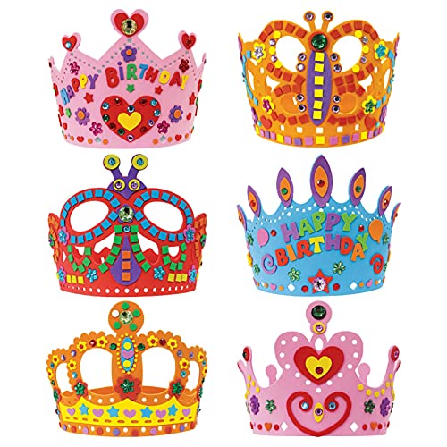 Niños DIY Pegatinas, EVA Etiqueta engomada, Juguetes educativos, Kit de artesanía para niños, espuma Princesa Tiaras Craft Kit 6pcs Girl King Crowns Hats Craft Kit Kits Haciendo su propia Tiaras DIY P