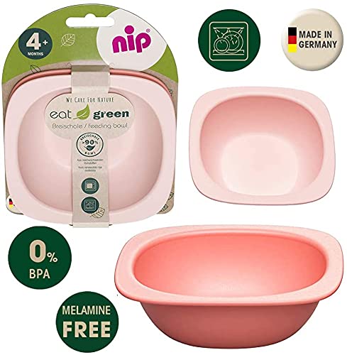 NIP Juego de vajilla ecológica Girls a partir del 9 meses, 2 cuencos para galletas y Eat Green ecológico, apto para microondas, sin melamina ni BPA, apto para lavavajillas, fabricado en Alemania