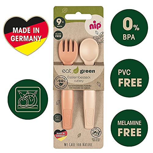 NIP Juego de vajilla ecológica Girls a partir del 9 meses, 2 cuencos para galletas y Eat Green ecológico, apto para microondas, sin melamina ni BPA, apto para lavavajillas, fabricado en Alemania