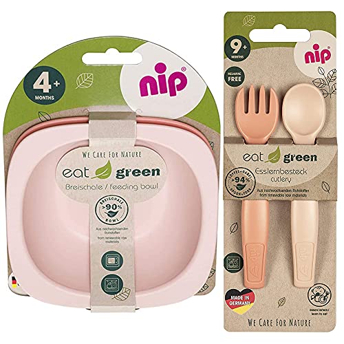 NIP Juego de vajilla ecológica Girls a partir del 9 meses, 2 cuencos para galletas y Eat Green ecológico, apto para microondas, sin melamina ni BPA, apto para lavavajillas, fabricado en Alemania