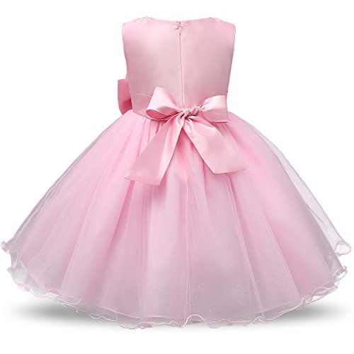 NNJXD Vestido de Fiesta de Princesa con Encaje de Flor de 3D sin Mangas para Niñas Talla(140) 5-6 Años Rosa