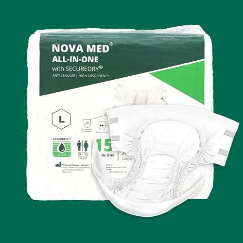 Novamed All in Ones - Pañales para incontinencia, 15 unidades por paquete (tamaño grande) - 2640 ml de absorción