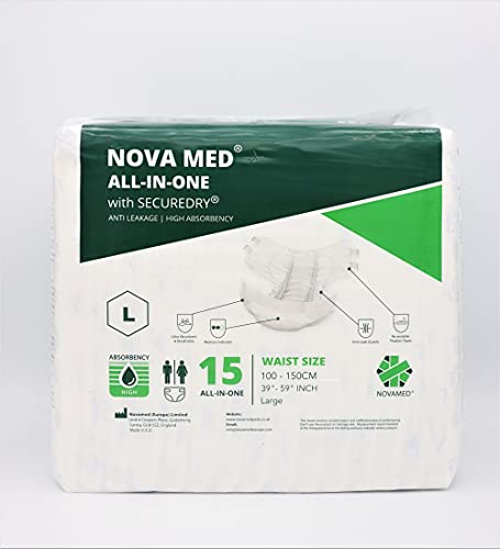 Novamed All in Ones - Pañales para incontinencia, 15 unidades por paquete (tamaño grande) - 2640 ml de absorción