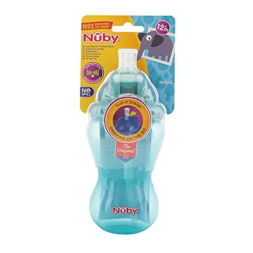 Nuby - Taza con pajita Flip-It - aqua - 360ml - 12m+