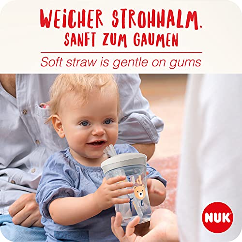 NUK Action Cup taza para niños, +12 meses, Pajita blanda de accionamiento por giro, A prueba de fugas, Sin BPA, 230 ml, Gato (amarilla), 1 unidad (10255601)