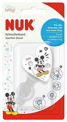 NUK cinta y clip para sujetar chupetes, Para todo tipo de chupetes, Resistentes e inastillables, Disney Mickey Mouse (10256495)