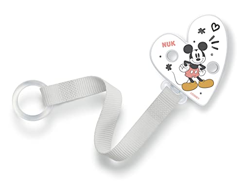 NUK cinta y clip para sujetar chupetes, Para todo tipo de chupetes, Resistentes e inastillables, Disney Mickey Mouse (10256495)