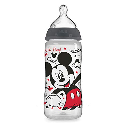 NUK - Disney Baby cuello ancho botellas silicona pezón medio flujo Mickey Mouse 0 meses + azul - 3Pack