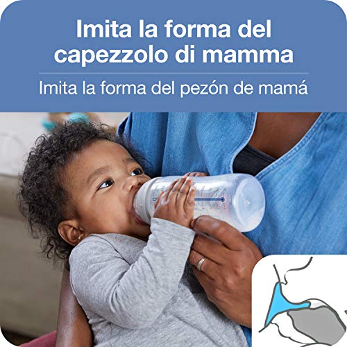 NUK First Choice+ kit de biberones de iniciación, 0-6 meses, 4 biberones con control de temperatura y una cesta para biberones, Válvula anticólico, Sin BPA, Gris y blanco, 5 unidades