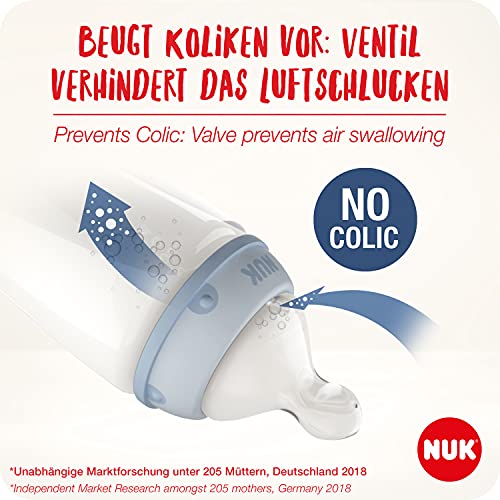 NUK First Choice Plus - Juego de biberones de cristal, con 4 biberones, incluye tetinas de látex y caja para botellas, con indicador de control de temperatura, 0-6 meses