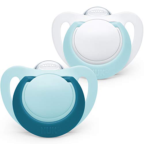 NUK Genius Baby Dummies, de 0 a 6 meses, silicona, sin BPA, azul, 2 unidades (los diseños pueden variar)