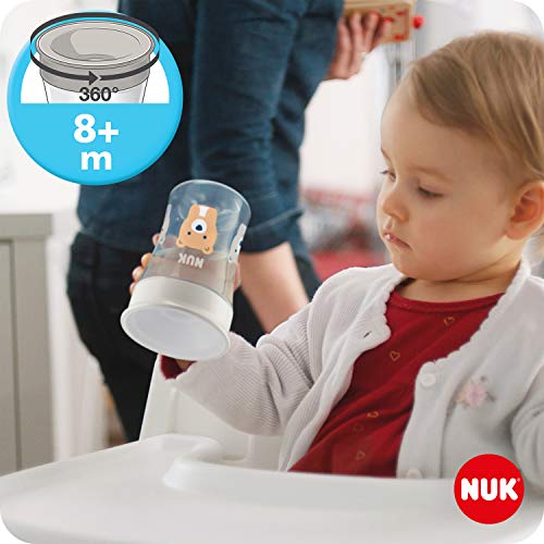 NUK Learn to Drink Set con biberón Trainer Cup (6M+) | vaso antiderrame bebé Magic Cup 360° (8M+) y taza para niños Action Cup (12M+) | 230 ml | sin BPA | Gris y blanco