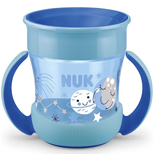 NUK Mini Magic Cup Night taza para sorber | Borde a prueba de derrames de 360° | +6 meses | Brillan en la oscuridad | Sin BPA | 160 ml | Azul