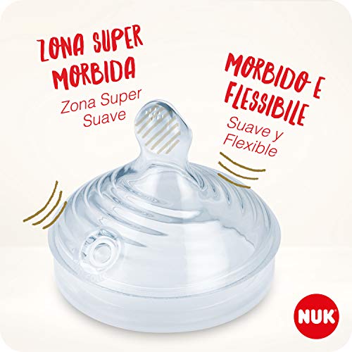 NUK Nature Sense Perfect Start kit de biberones, 0-18 meses, 4 biberones anticólico, chupete, cepillo de limpieza y mas, Sin BPA, Gris y blanco, 9 unidades