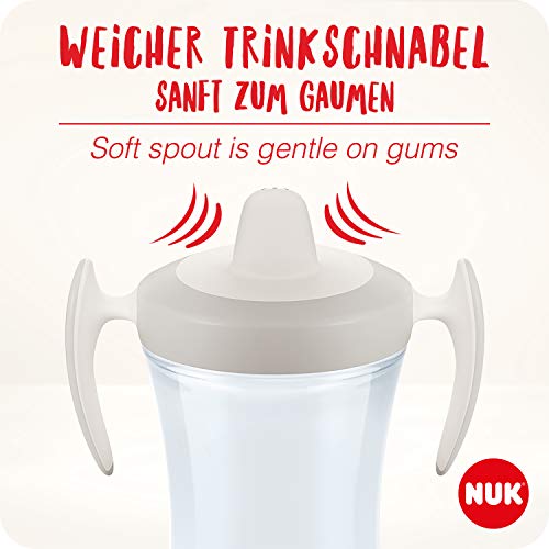 NUK Trainer Cup vaso antiderrame bebe | Boquilla blanda a prueba de fugas | +6 meses | Sin BPA | 230 ml | Tucán (transparente) | 1 unidad