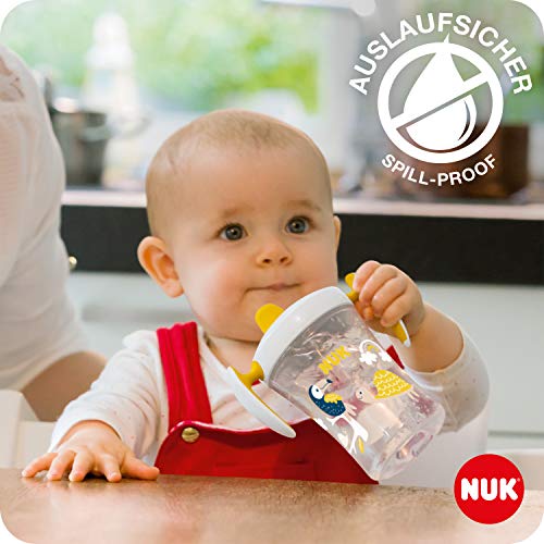 NUK Trainer Cup vaso antiderrame bebe | Boquilla blanda a prueba de fugas | +6 meses | Sin BPA | 230 ml | Tucán (transparente) | 1 unidad